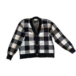 Marled Black and White Knit Cardigan Sweater Women’s M